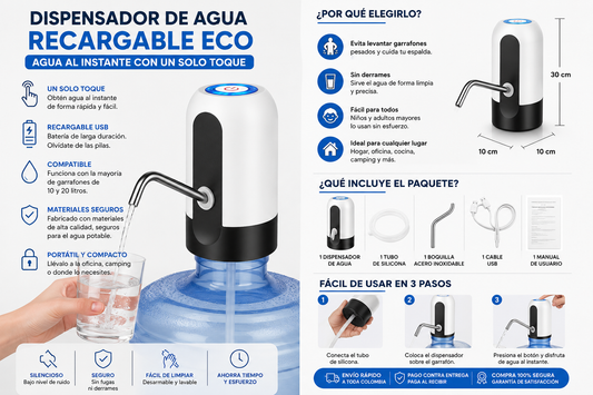 Dispensador de Agua Recargable Eco | Agua al Instante con un Solo Toque