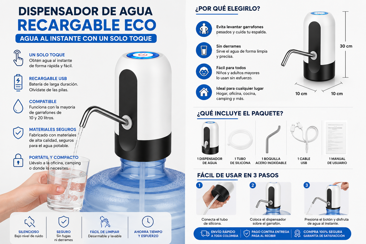 Dispensador de Agua Recargable Eco | Agua al Instante con un Solo Toque